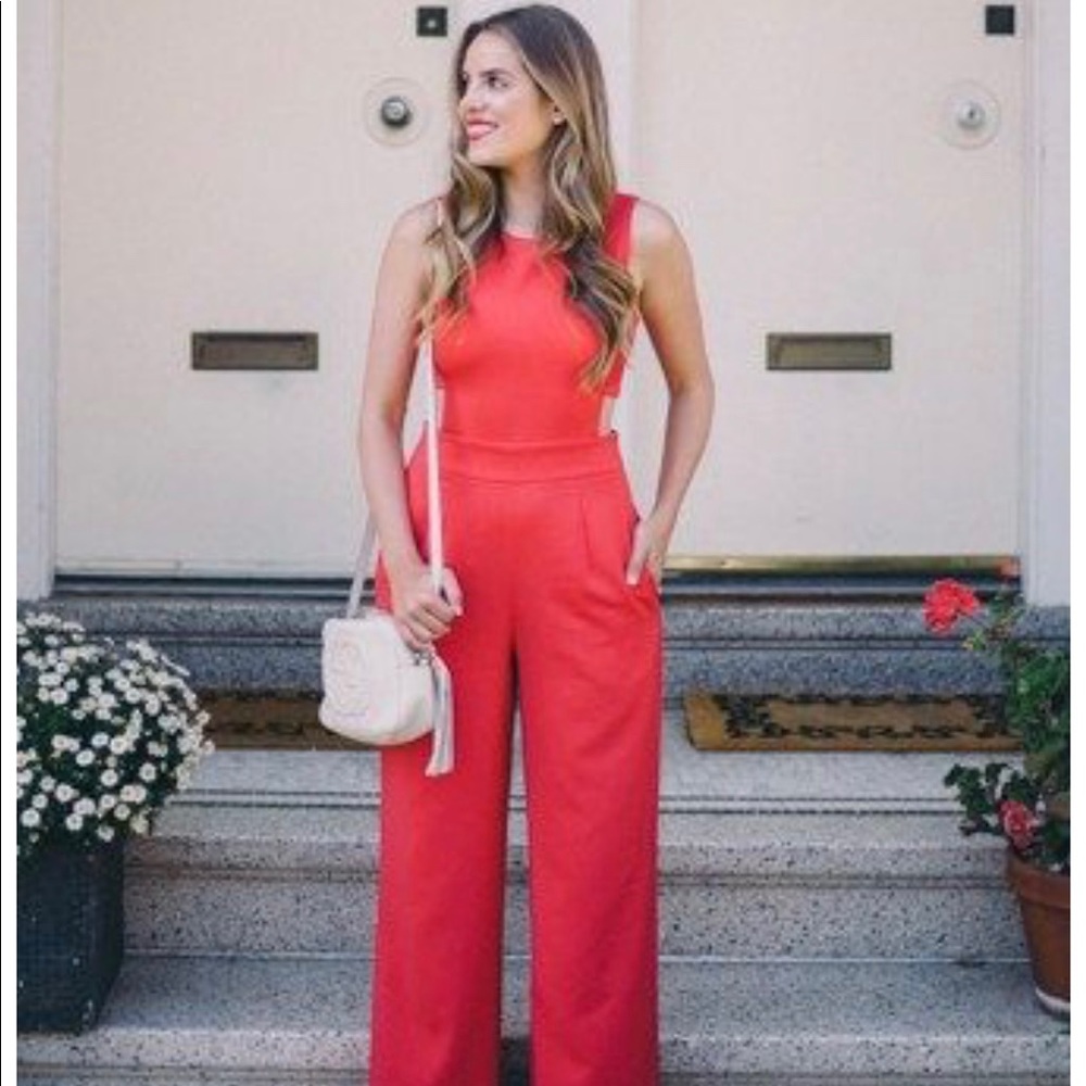 Express coral/red open back romper